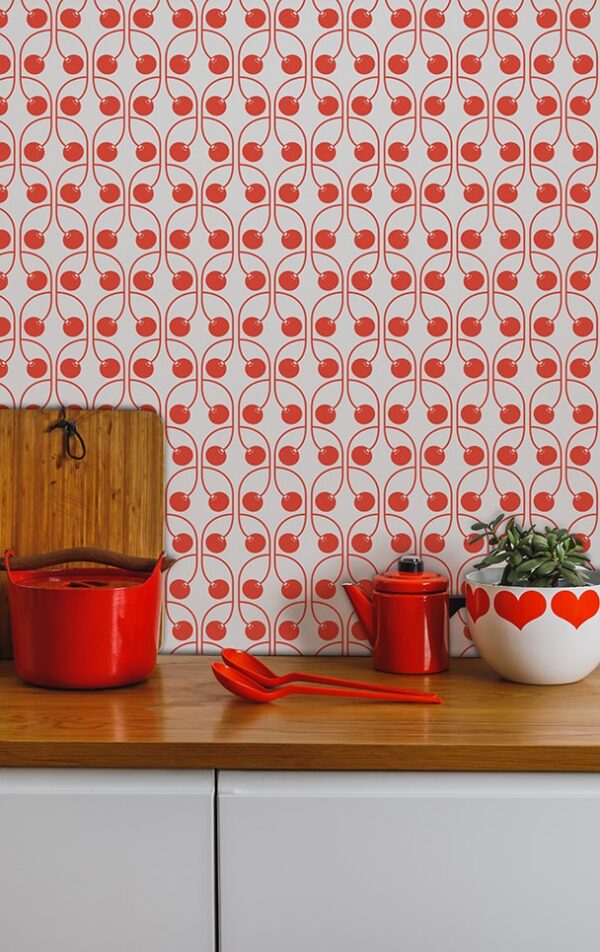 kitchen wallpaper in a cherry pattern