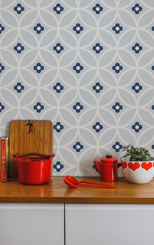 kitchen wallpaper grey and blue